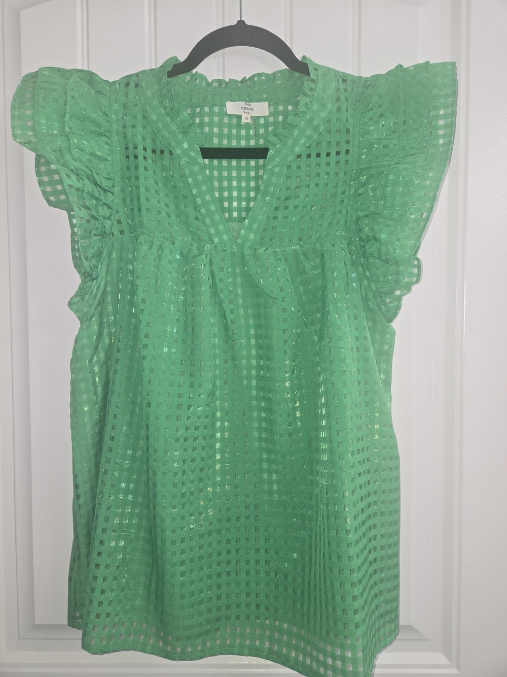 entro Green Eyelet Flutter Sleeve Blouse